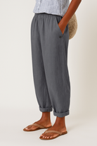 Damen Weite Leinenhose Verkürzt Gummibund - Image 5