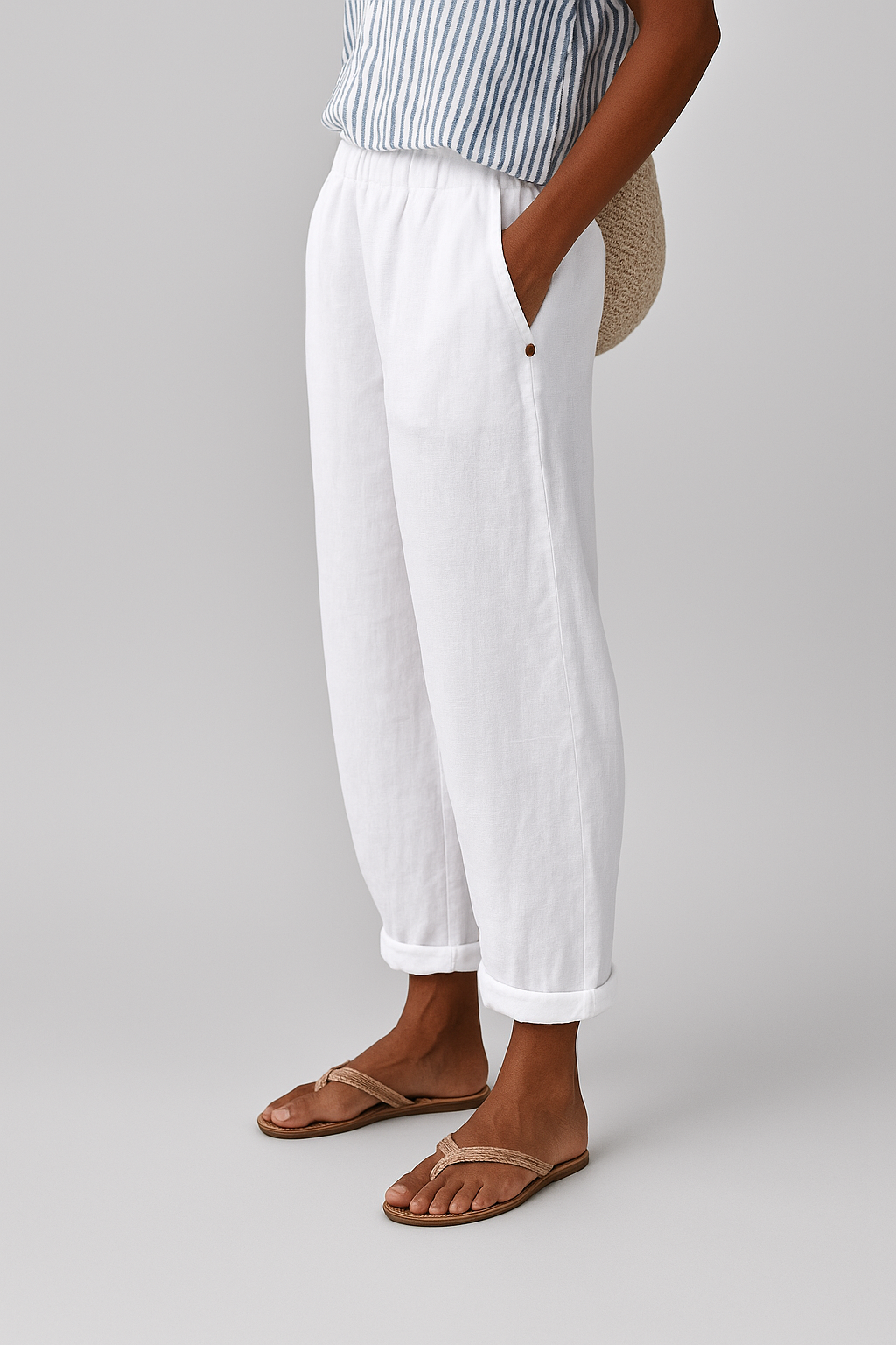 Damen Weite Leinenhose Verkürzt Gummibund - Image 6