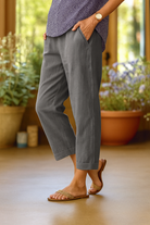 Damen Weite Leinenhose Bequem Elastischer Bund - Image 3