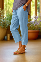 Damen Weite Leinenhose Bequem Elastischer Bund - Image 5