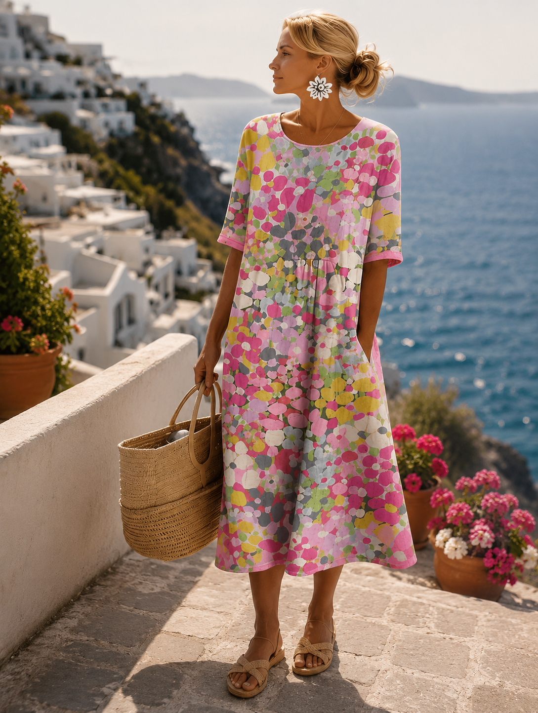 Damen Florales Midikleid Fließend Blumen - Image 2