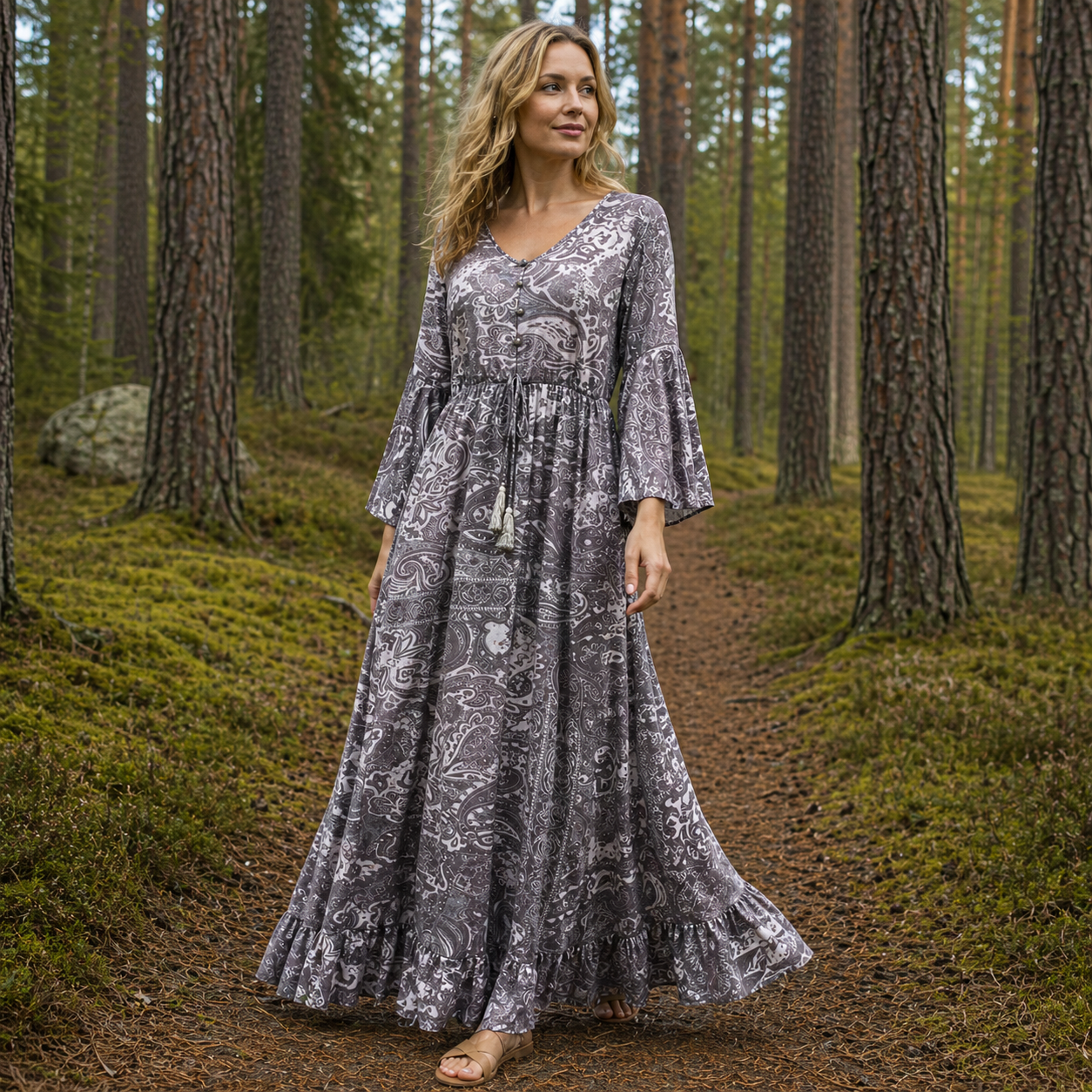 Damen Viskose Boho Maxikleid Lang - Image 3