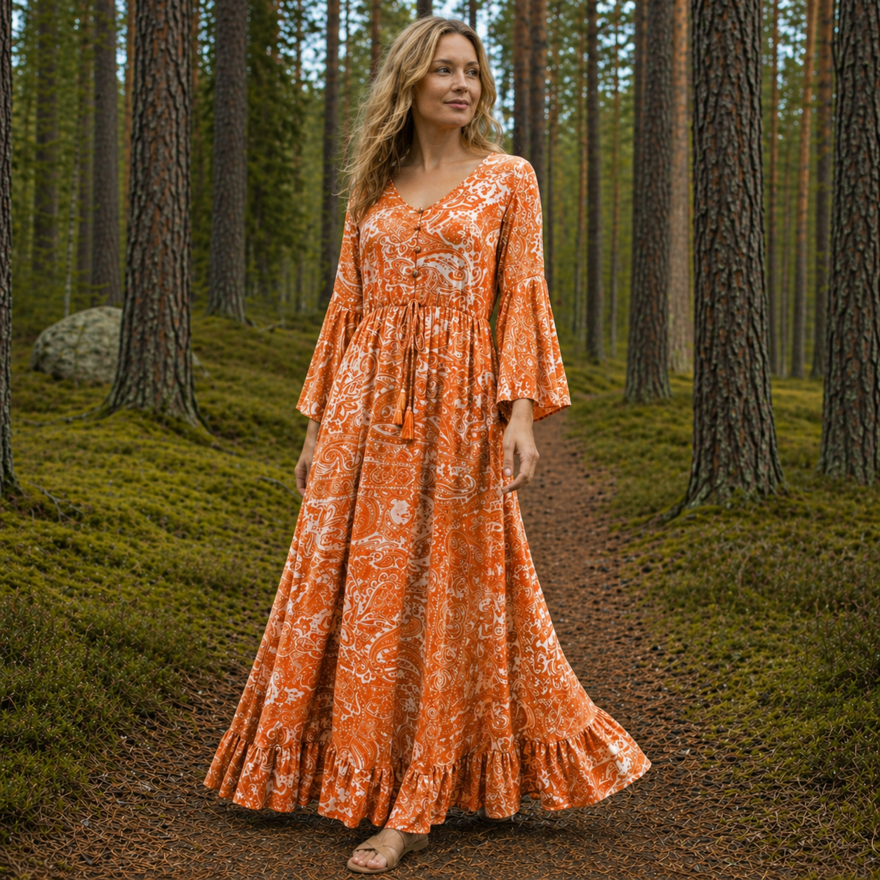 Damen Viskose Boho Maxikleid Lang - Image 5