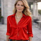 Damen Satin Bluse V-Ausschnitt Langarm - Image 2