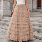 Women's Tulle Maxi Skirt with Ruffles Layered Look