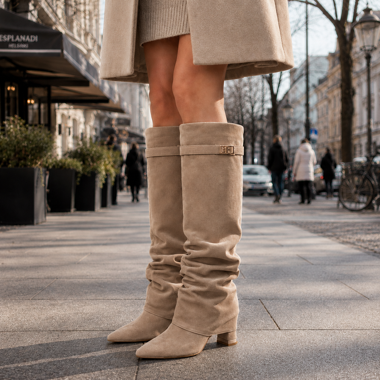 Damen Kniehohe Stiefel Blockabsatz Wildleder - Image 3