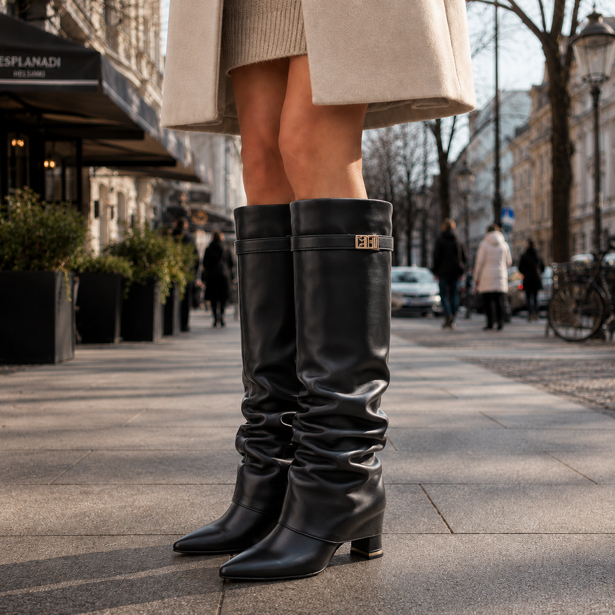 Damen Kniehohe Stiefel Blockabsatz Wildleder - Image 4