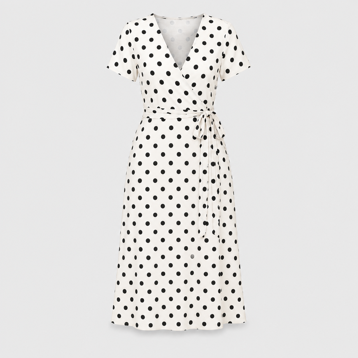 Damen Midikleid Punkte Bindegürtel Fließend V-Ausschnitt - Image 5