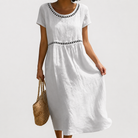 Damen Baumwoll Midikleid bestickt Kurzarm - Image 8
