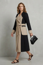 Damen Wollmantel Elegant Lang Zweireiher Kontrastfarben - Image 3