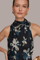 Women Floral Burnout Mock Neck Asymmetric Hem Midi Dress - Image 13