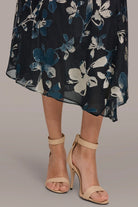 Women Floral Burnout Mock Neck Asymmetric Hem Midi Dress - Image 14