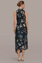 Women Floral Burnout Mock Neck Asymmetric Hem Midi Dress - Image 10