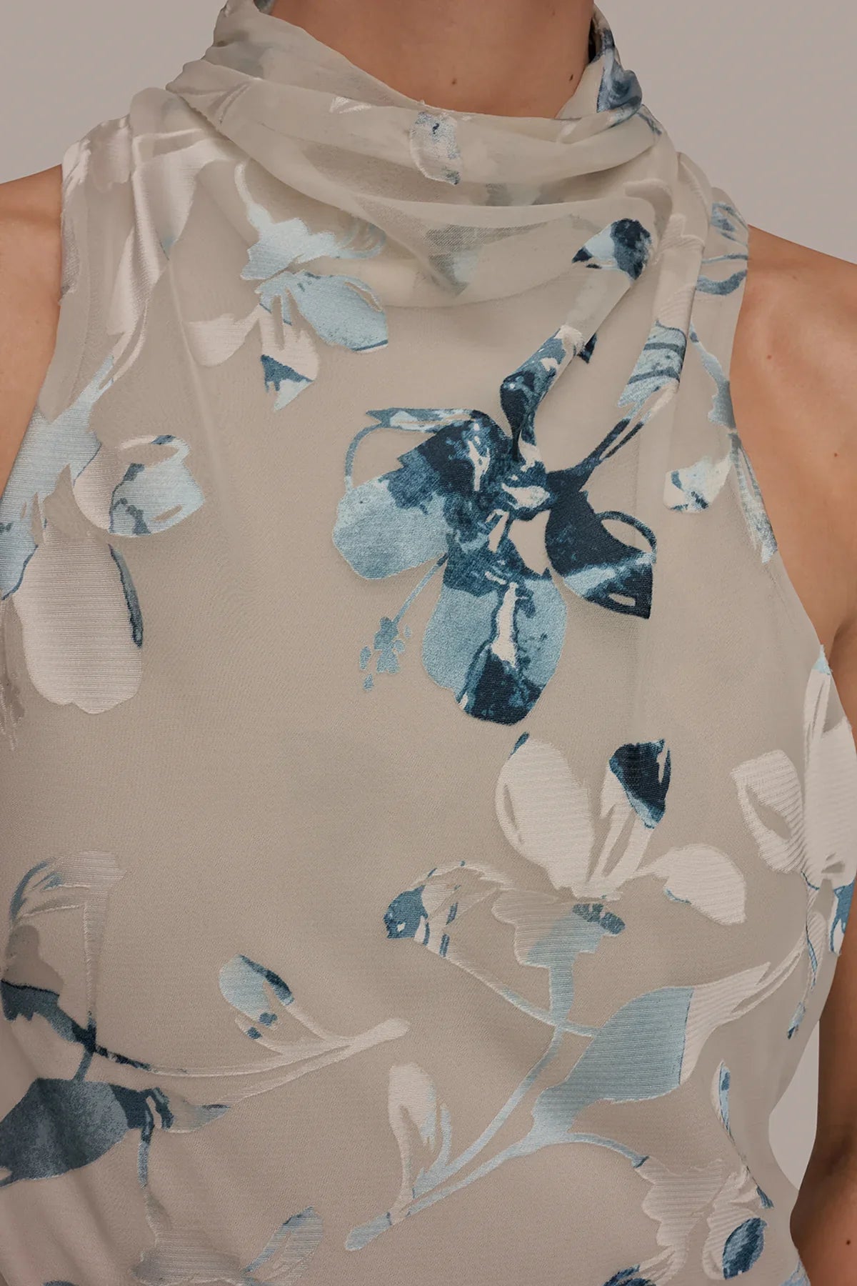 Women Floral Burnout Mock Neck Asymmetric Hem Midi Dress - Image 7
