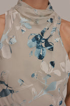 Women Floral Burnout Mock Neck Asymmetric Hem Midi Dress - Image 7