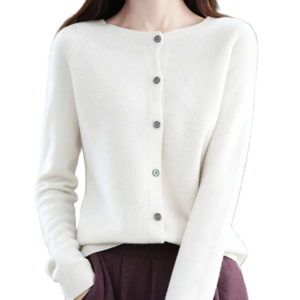 Damen Kaschmir Cardigan V-Ausschnitt mit Knöpfen Langarm