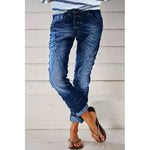 Pantalon extensible pour femme, avec patte de boutonnage et ourlets retroussés