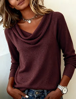 Pull en maille pour femme à col drapé en polaire et manches longues