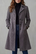 Damen Longline Mantel Wildleder Optik Vintage - Image 5
