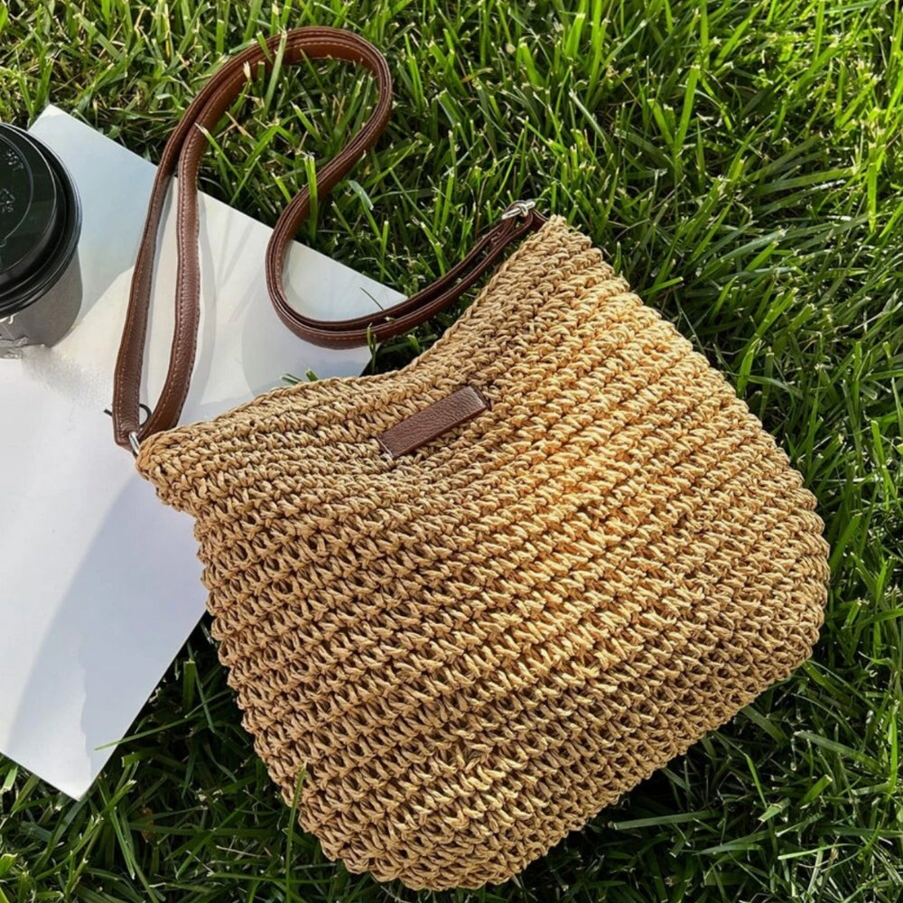 Damen Stroh Schultertasche Vegane Lederriemen Umhängetasche - Image 20