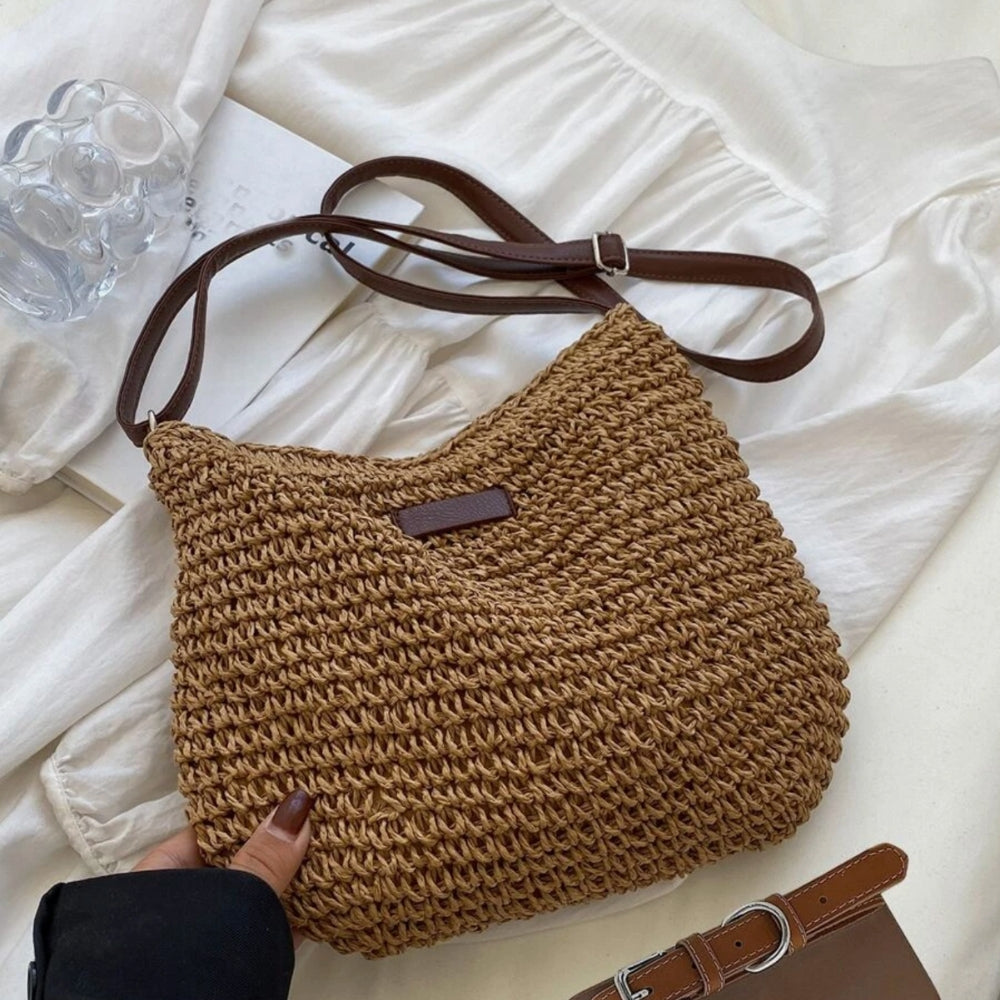 Damen Stroh Schultertasche Vegane Lederriemen Umhängetasche - Image 15