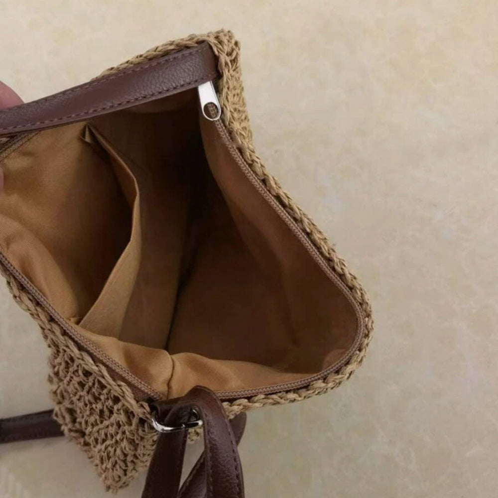 Damen Stroh Schultertasche Vegane Lederriemen Umhängetasche - Image 17