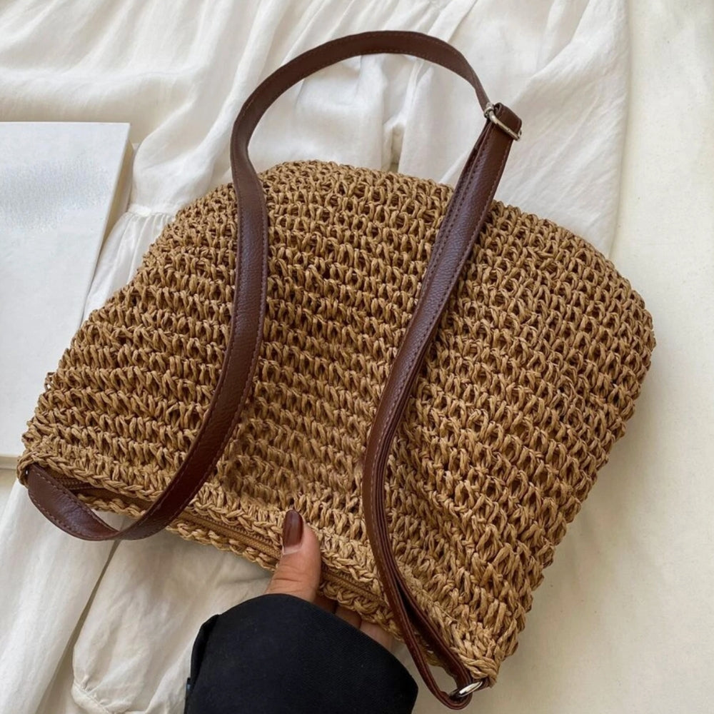 Damen Stroh Schultertasche Vegane Lederriemen Umhängetasche - Image 16