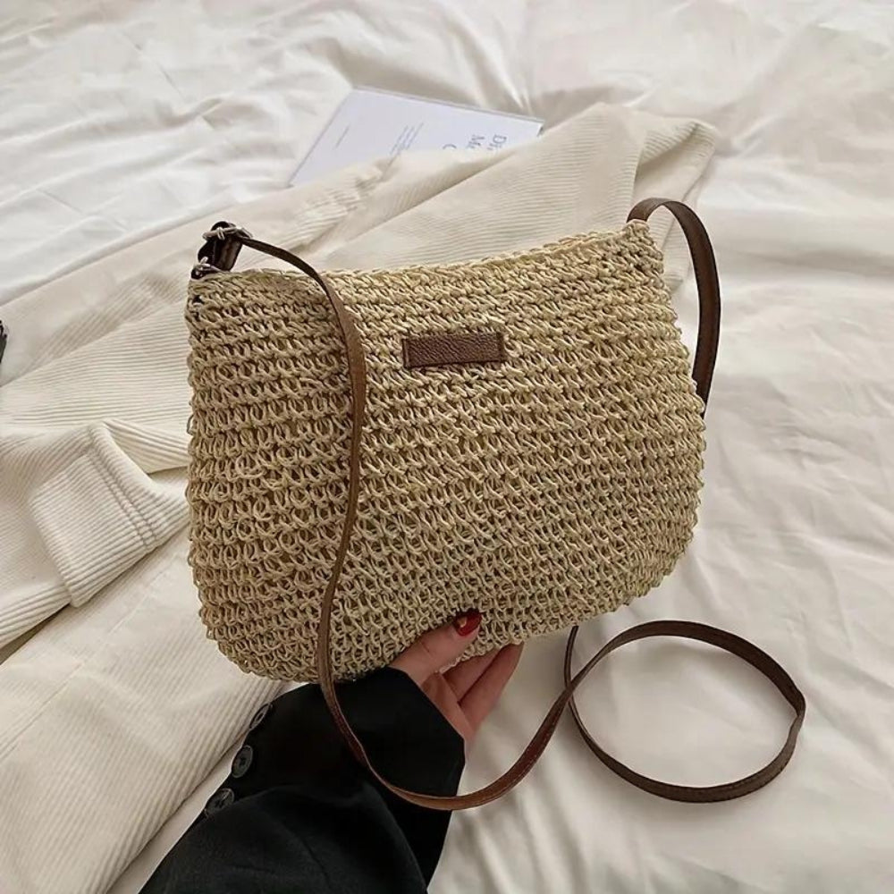 Damen Stroh Schultertasche Vegane Lederriemen Umhängetasche - Image 5