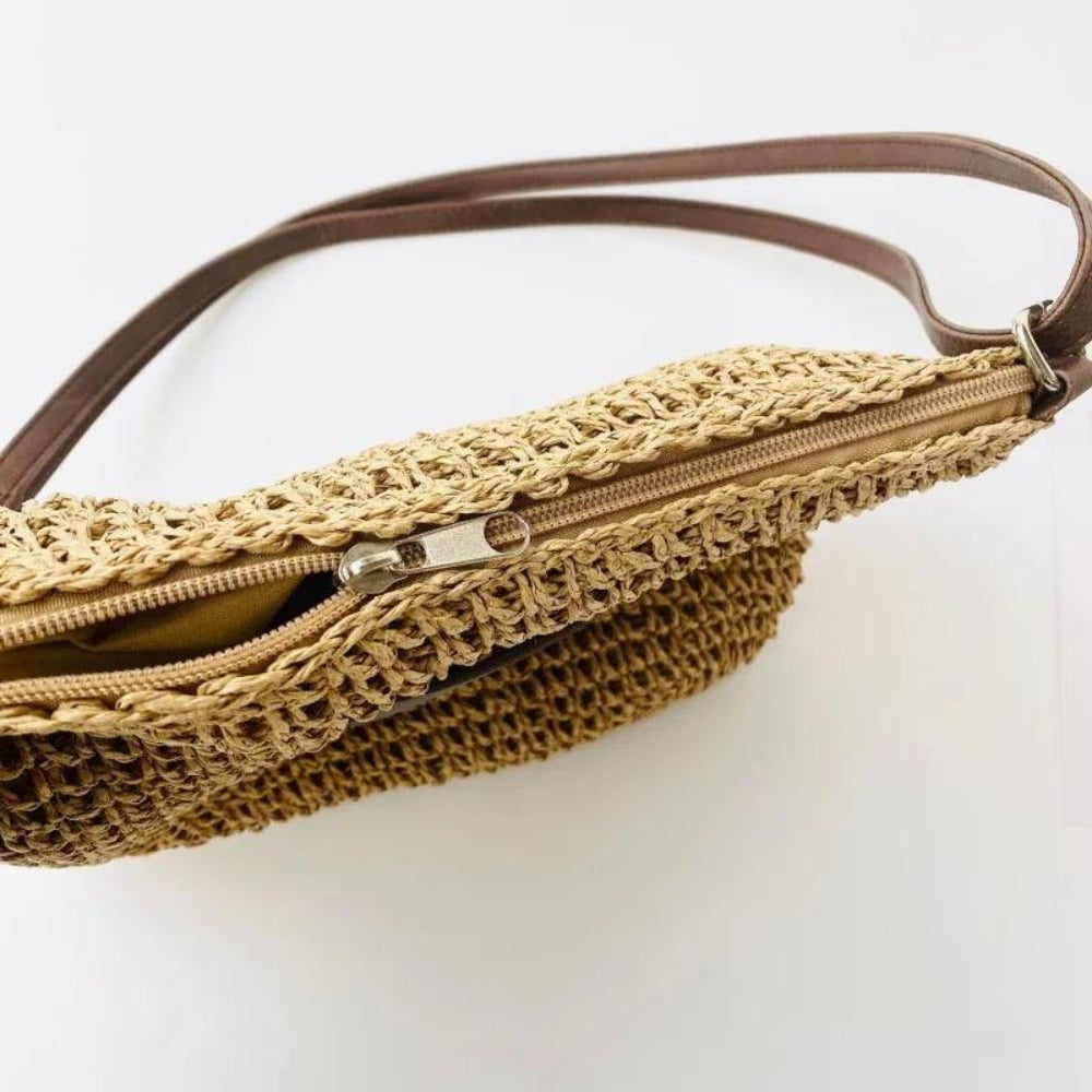 Damen Stroh Schultertasche Vegane Lederriemen Umhängetasche - Image 7