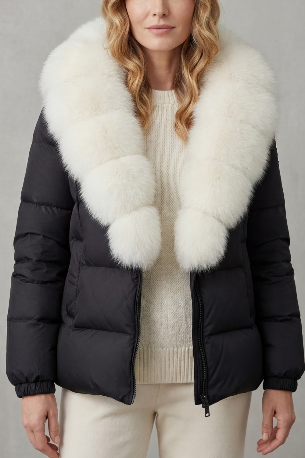 Damen Steppjacke Kunstfell Kapuze warm