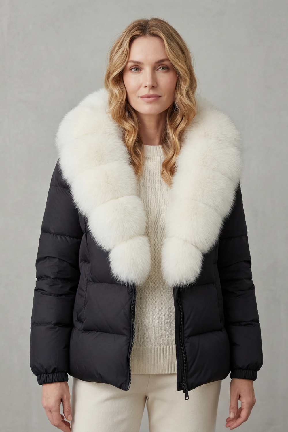 Damen Steppjacke Kunstfell Kapuze warm - Image 2