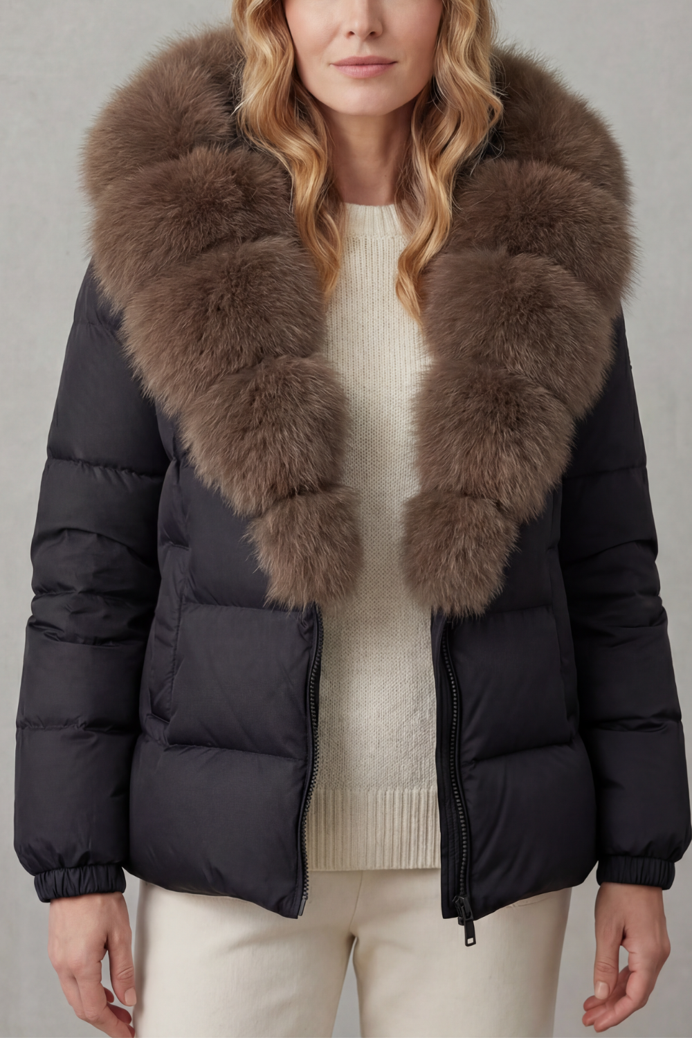 Damen Steppjacke Kunstfell Kapuze warm - Image 5