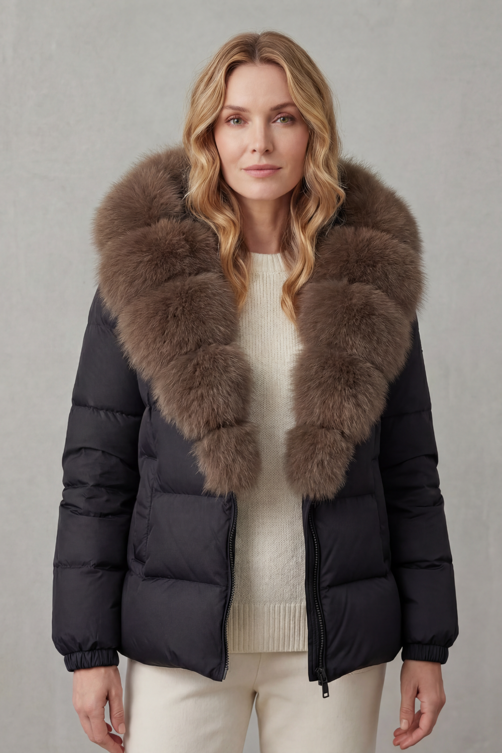 Damen Steppjacke Kunstfell Kapuze warm - Image 6