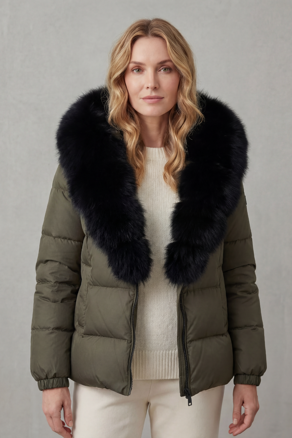 Damen Steppjacke Kunstfell Kapuze warm - Image 12