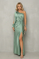 Damen One Shoulder Maxikleid Schlitz drapiert - Image 10