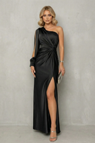 Damen One Shoulder Maxikleid Schlitz drapiert - Image 14