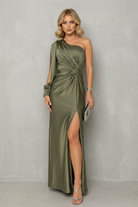 Damen One Shoulder Maxikleid Schlitz drapiert - Image 3