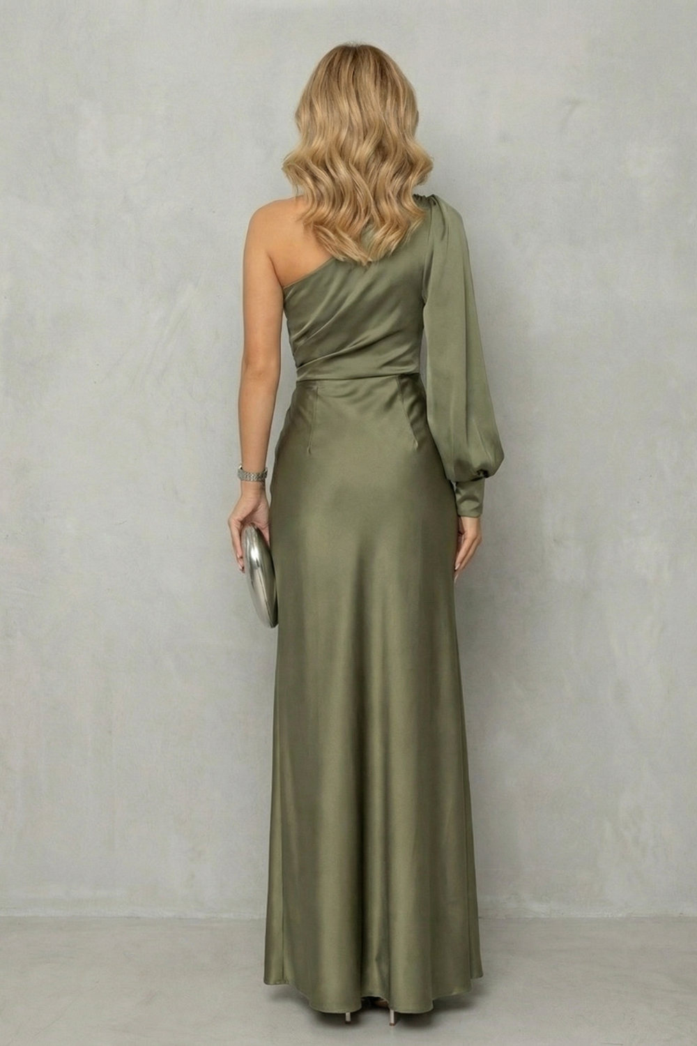 Damen One Shoulder Maxikleid Schlitz drapiert - Image 4