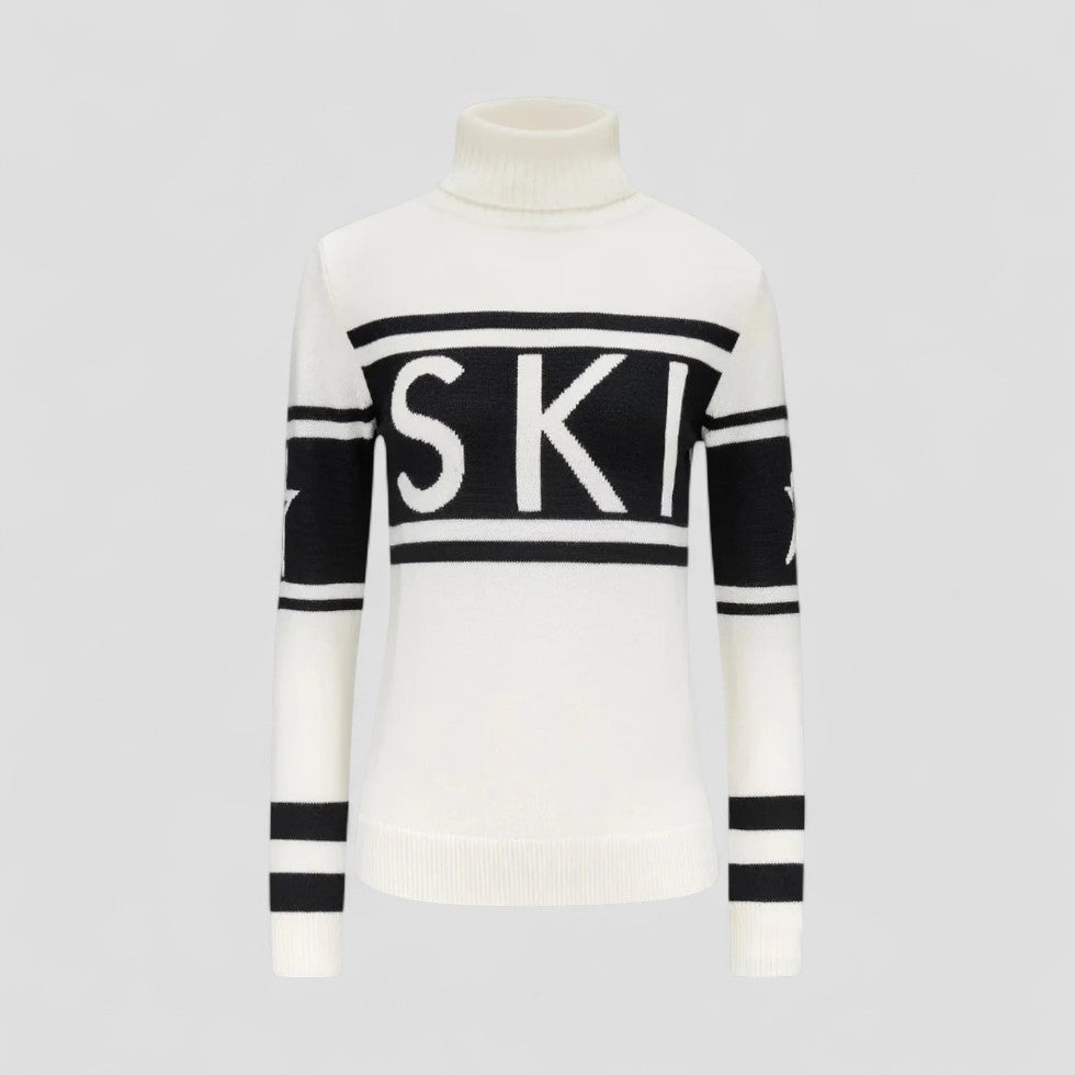 Damen Rollkragenpullover Modern Grafik Strickpullover - Image 2
