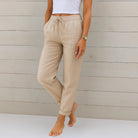 Damen Relaxed Fit Leinenhose Kordelzug elastischer Bund