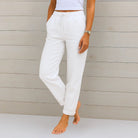 Damen Relaxed Fit Leinenhose Kordelzug elastischer Bund - Image 2