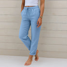 Damen Relaxed Fit Leinenhose Kordelzug elastischer Bund - Image 3