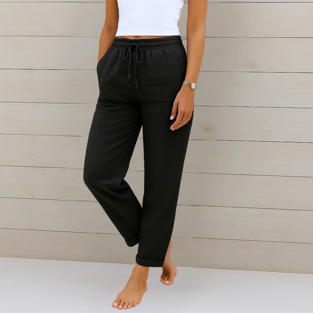 Damen Relaxed Fit Leinenhose Kordelzug elastischer Bund - Image 4