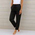 Damen Relaxed Fit Leinenhose Kordelzug elastischer Bund - Image 4