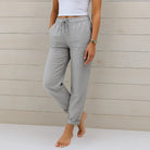 Damen Relaxed Fit Leinenhose Kordelzug elastischer Bund - Image 5