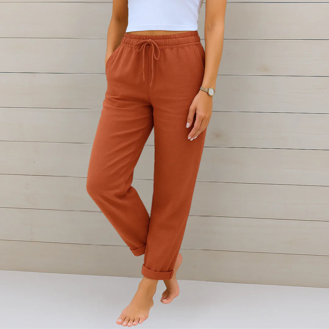 Damen Relaxed Fit Leinenhose Kordelzug elastischer Bund - Image 6