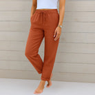 Damen Relaxed Fit Leinenhose Kordelzug elastischer Bund - Image 6