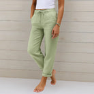 Damen Relaxed Fit Leinenhose Kordelzug elastischer Bund - Image 7