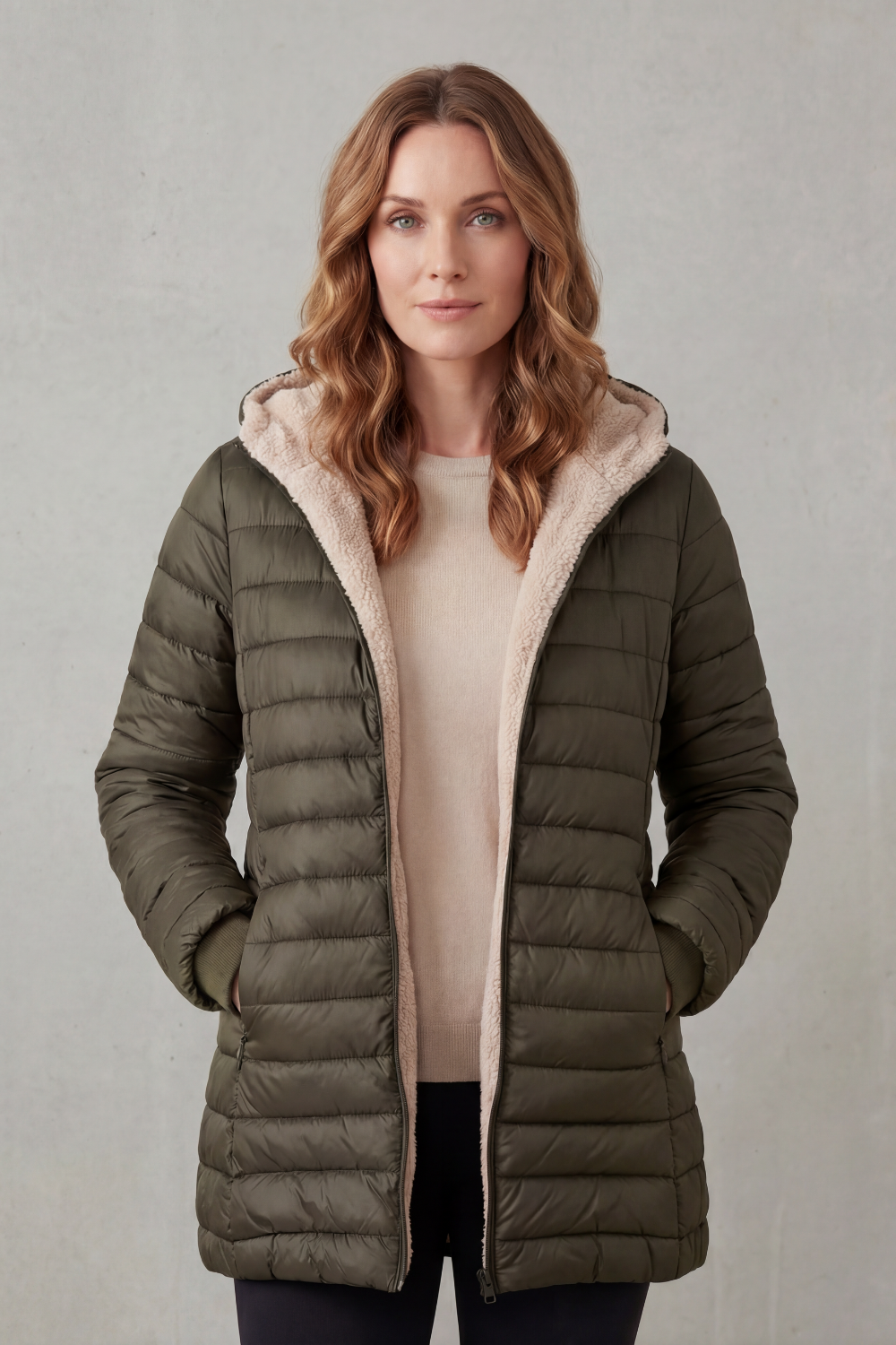 Damen Sherpa Gefütterte Kapuzen Steppjacke - Image 10