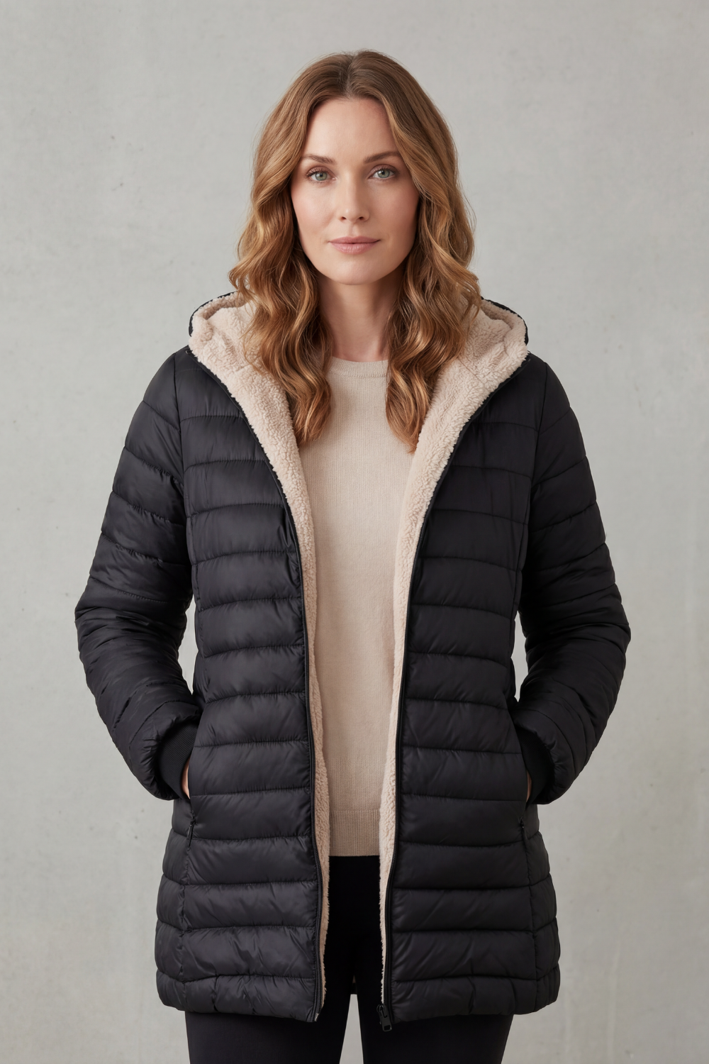 Damen Sherpa Gefütterte Kapuzen Steppjacke - Image 2